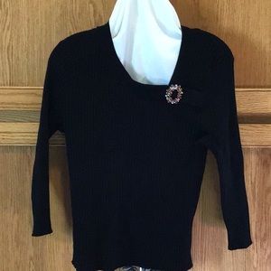 3/4 Sleeve Ribbed Black Sweater